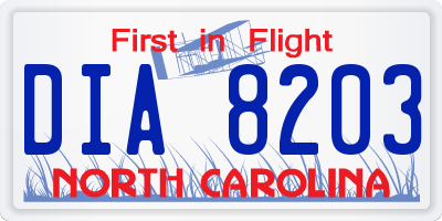 NC license plate DIA8203