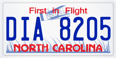 NC license plate DIA8205