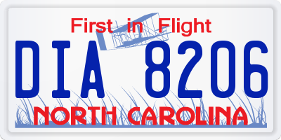 NC license plate DIA8206