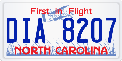 NC license plate DIA8207