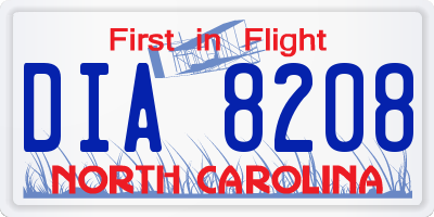 NC license plate DIA8208