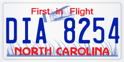 NC license plate DIA8254