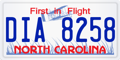 NC license plate DIA8258