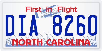 NC license plate DIA8260