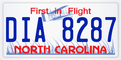 NC license plate DIA8287