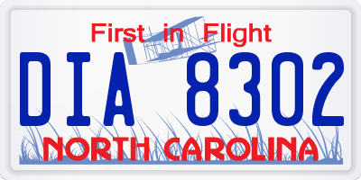 NC license plate DIA8302