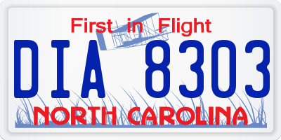 NC license plate DIA8303