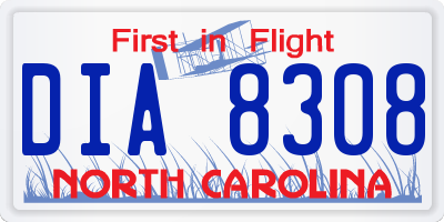 NC license plate DIA8308