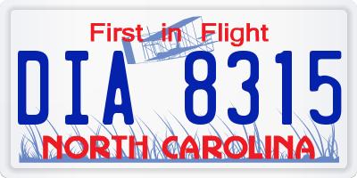 NC license plate DIA8315