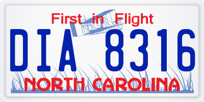 NC license plate DIA8316