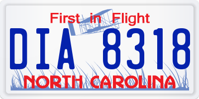 NC license plate DIA8318