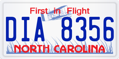 NC license plate DIA8356