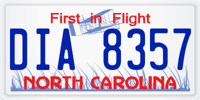 NC license plate DIA8357