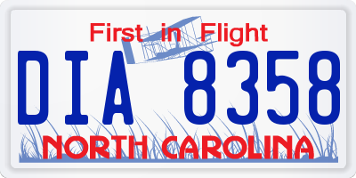 NC license plate DIA8358
