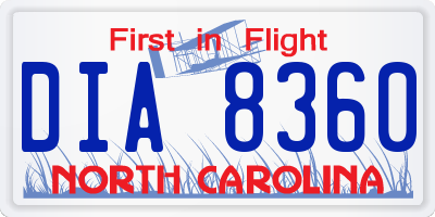 NC license plate DIA8360