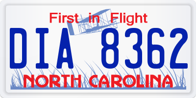 NC license plate DIA8362