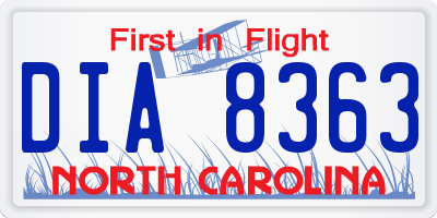 NC license plate DIA8363