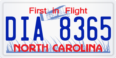 NC license plate DIA8365