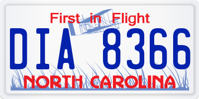 NC license plate DIA8366