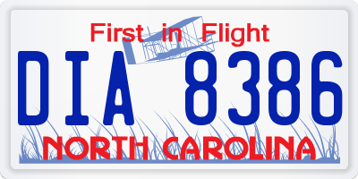 NC license plate DIA8386