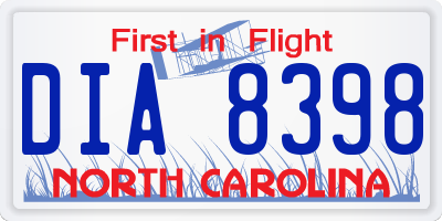 NC license plate DIA8398