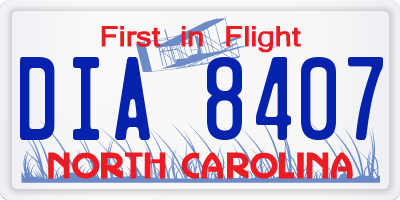 NC license plate DIA8407