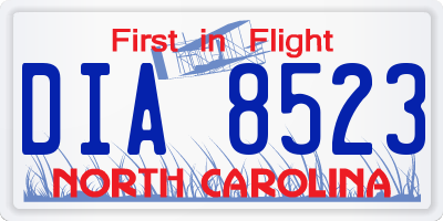 NC license plate DIA8523