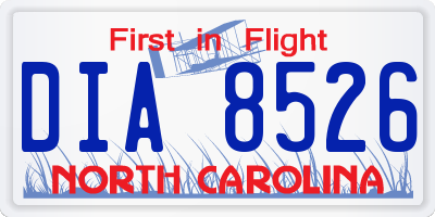 NC license plate DIA8526