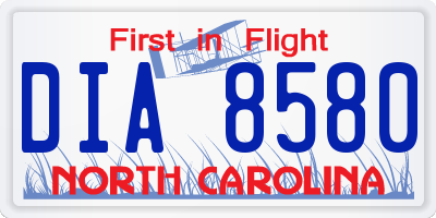 NC license plate DIA8580