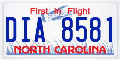 NC license plate DIA8581