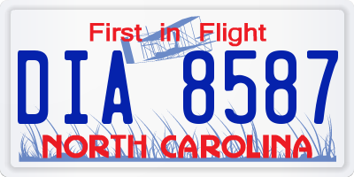 NC license plate DIA8587