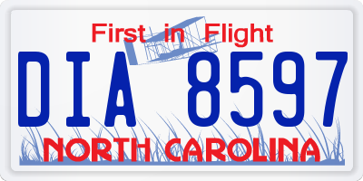 NC license plate DIA8597