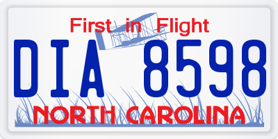 NC license plate DIA8598