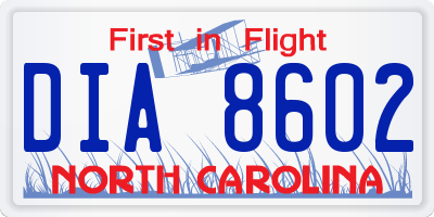NC license plate DIA8602