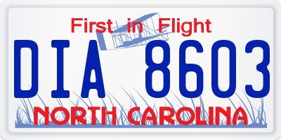NC license plate DIA8603