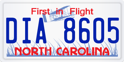 NC license plate DIA8605