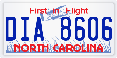 NC license plate DIA8606