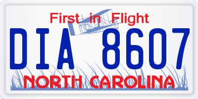 NC license plate DIA8607