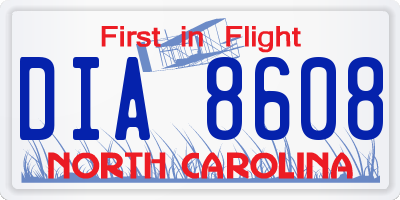 NC license plate DIA8608
