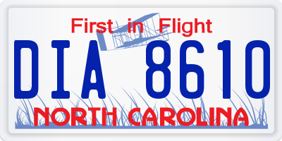 NC license plate DIA8610