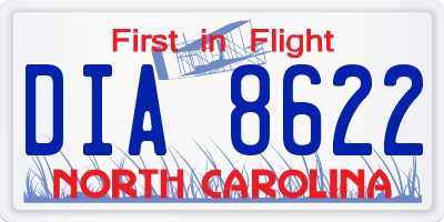 NC license plate DIA8622