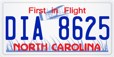 NC license plate DIA8625