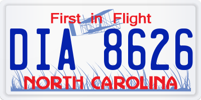 NC license plate DIA8626
