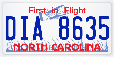 NC license plate DIA8635