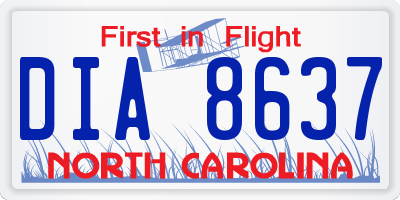 NC license plate DIA8637
