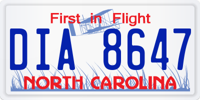 NC license plate DIA8647