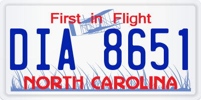 NC license plate DIA8651