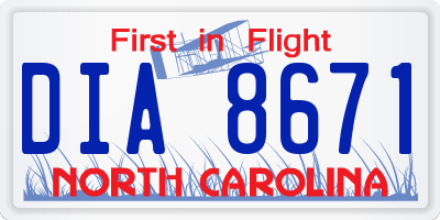 NC license plate DIA8671