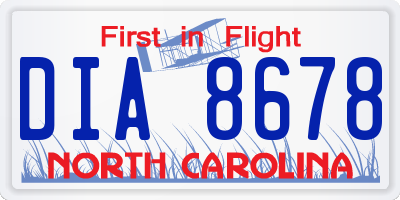 NC license plate DIA8678