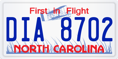 NC license plate DIA8702